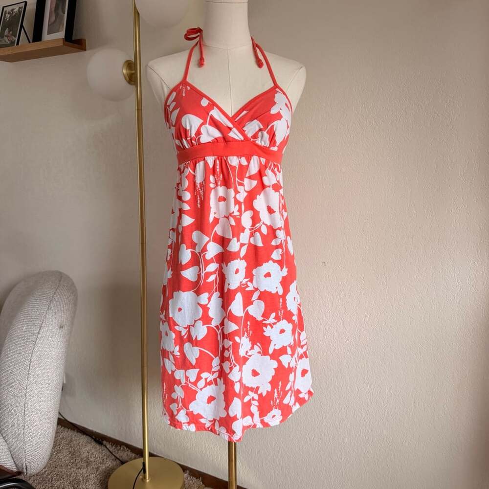 Aeropostale Halter Floral Dress Size M Coral White Y2K Halter